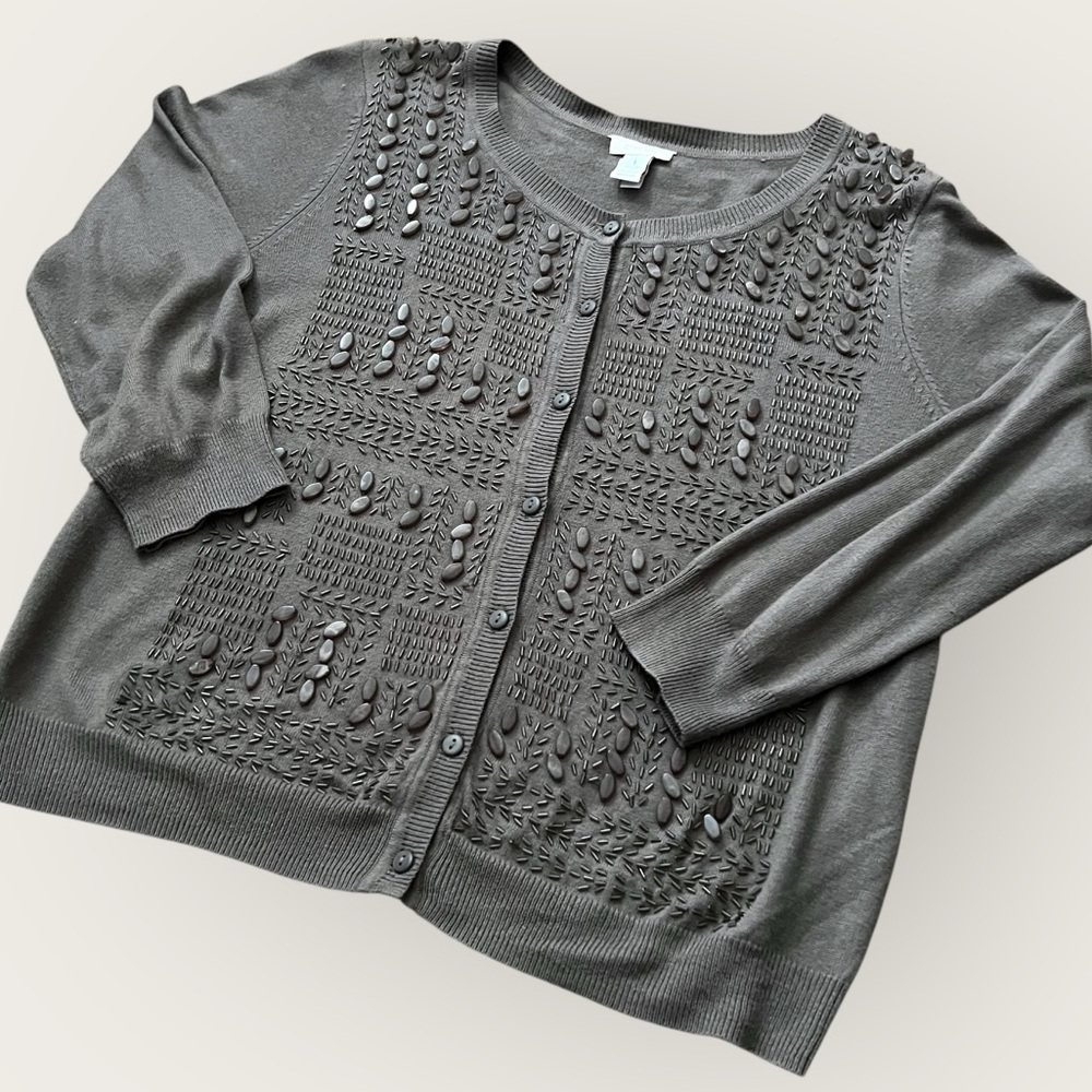 Chico's Taupe/Gray Beaded Women's Cardigan